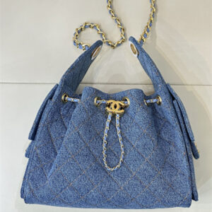 Chanel 25 Small Handbag Blue Denim Gold Tone Metal AS5293 Top