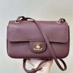 Chanel Mini Flap Bag Grained Calfskin & Gold/silver Tone Metal Burgundy AS6573 TOP