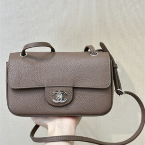 Chanel Mini Flap Bag Grained Calfskin & Gold/silver Tone Metal Lt Brown AS6573 TOP