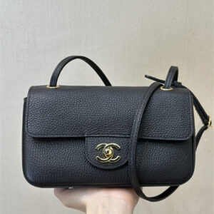 Chanel Mini Flap Bag Grained Calfskin & Gold/silver Tone Metal Black AS6573 TOP