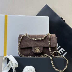 Chanel Mini Flap Bag Suede Calfskin & Gold Tone Metal Coffee AS6626 TOP