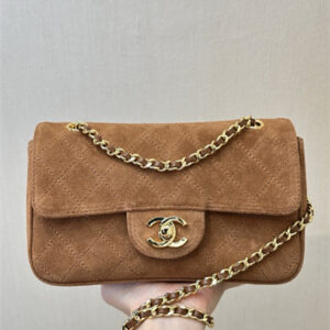 Chanel Mini Flap Bag Suede Calfskin & Gold Tone Metal Caramel AS6626 TOP