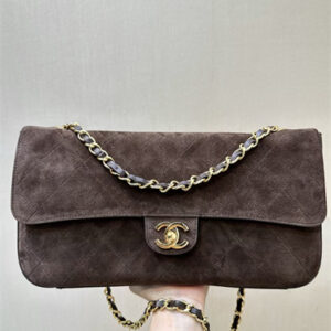Chanel Maxi Flap Bag Medium Suede Calfskin & Gold/Silver Tone Metal Coffee AS6231 TOP