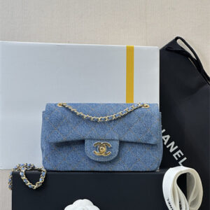Chanel Mini Flap Bag Blue Denim & Gold Tone Metal Blue AS6626 TOP