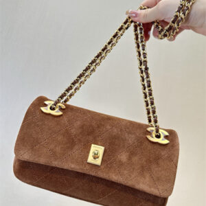 Chanel Flap Bag Suede Calfskin & Gold Tone Metal Dk Brown AS6449 TOP