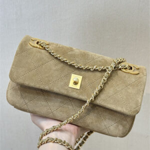 Chanel Flap Bag Suede Calfskin & Gold Tone Metal Beige AS6449 TOP