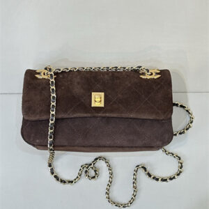 Chanel Flap Bag Suede Calfskin & Gold Tone Metal Coffee AS6449 TOP
