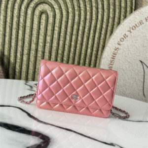 Chanel Wallet On Chain Iridescent Pink Lambskin Silver Tone Metal  AP0250