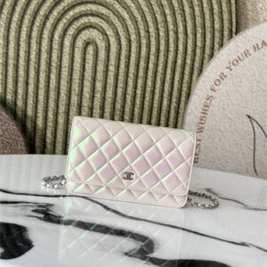 Chanel Wallet On Chain Iridescent White Lambskin Silver Tone Metal  AP0250