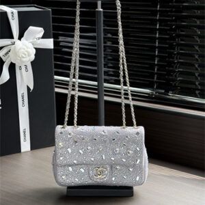 Chanel Evening Bag With Stones & Gold Tone Metal Grey AS4297