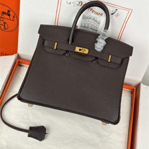 Bir.kin Bag Calfskin Leather 25/30/35CM Gold/Silver Hardware In Ebene Color