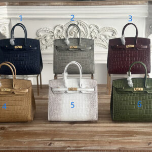 Bir.kin Sellier Bag Calfskin Embossed Crocodile Leather 25/30CM Gold/Silver Hardware HS