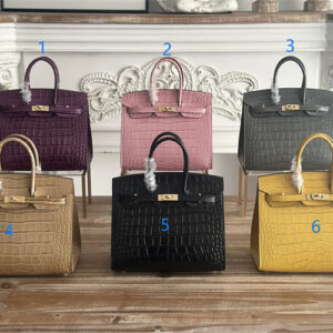 Bir.kin Sellier Bag Calfskin Embossed Crocodile Leather 25/30CM Gold/Silver Hardware HS