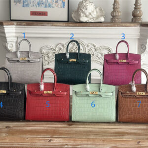 Bir.kin Sellier Bag Calfskin Embossed Crocodile Leather 25/30CM Gold/Silver Hardware HS